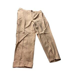 A New Day Womens Cuffed Pants 16 Beige Elastic Waist Flat front Loose Fit Preppy